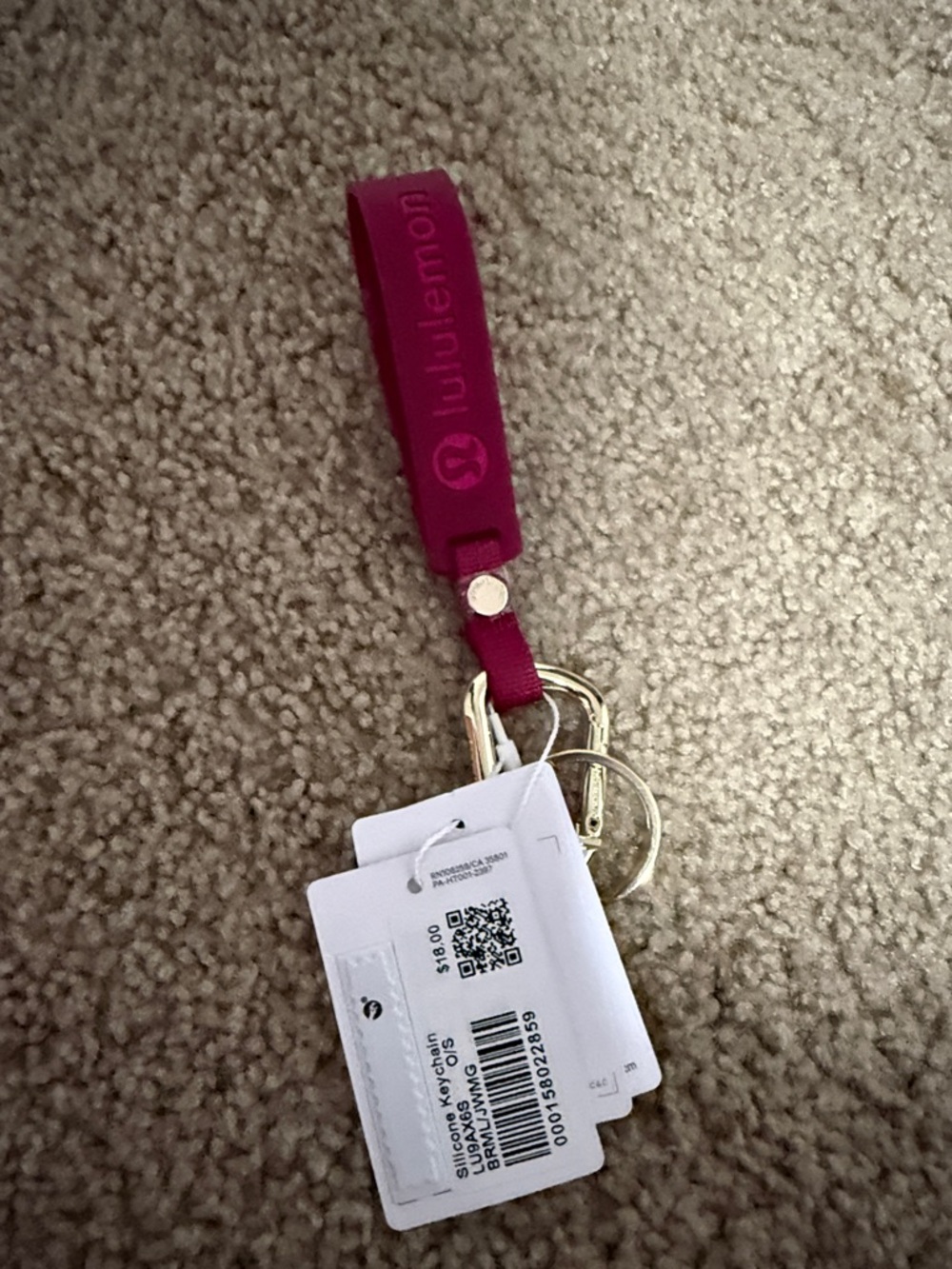 lululemon athletica Magenta Silicone Key Strap with Gold Hardware